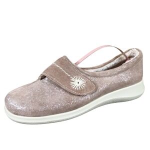 Hotter Wrap Women Slipper Size 7 Comfort House Shoe Taupe Shimmer Suede Leather